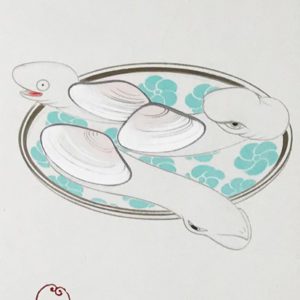 Aono Amanatsu “White clam  with  comical drawing” 2020